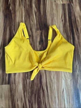 Kitty and Vibe Yellow Ribbed tie Front Bikini Top ☀️💛👙